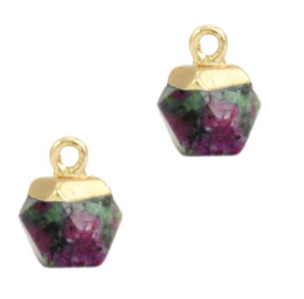 Natuursteen hanger Hexagon Dark green marble - gold