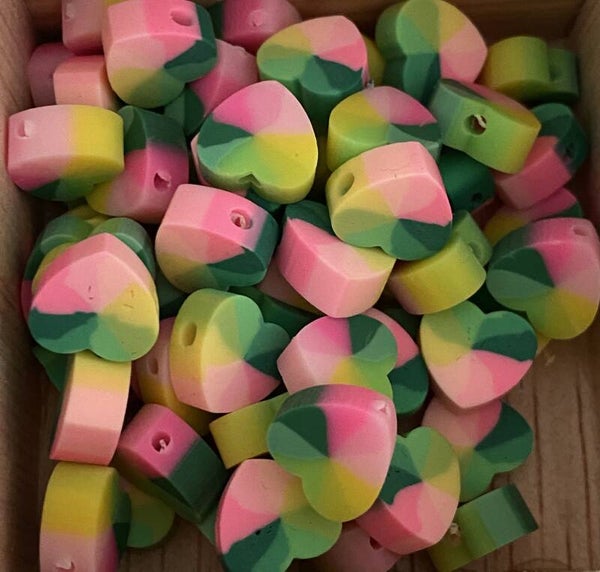 Polymeer kralen heart multicolor green - Pink