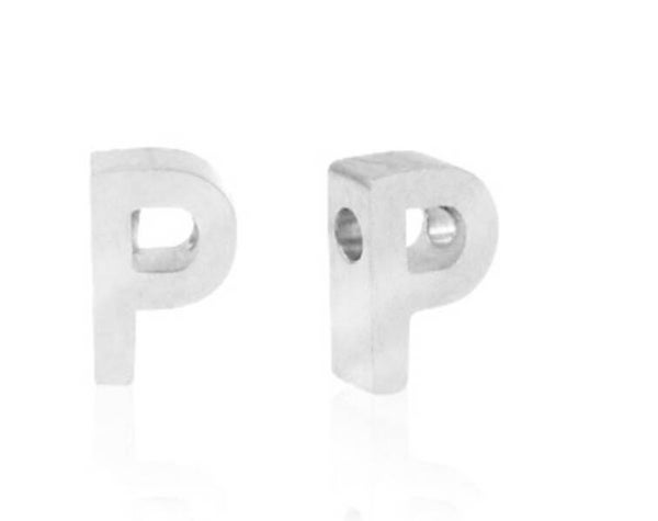 Stainless steel kraal / hanger Letter P zilver