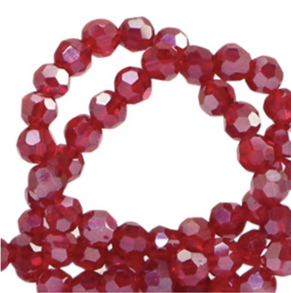 Facet kralen top quality rond 4mm Wine Red - pearl shine coating