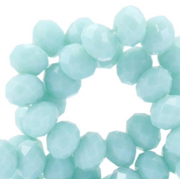Facet kralen 8x6mm soft mint blue