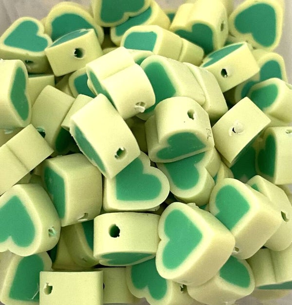 Polymeer kralen hartjes Lime - Green