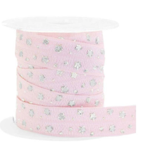 Elastisch Ibiza lint pattern light pink-zilver