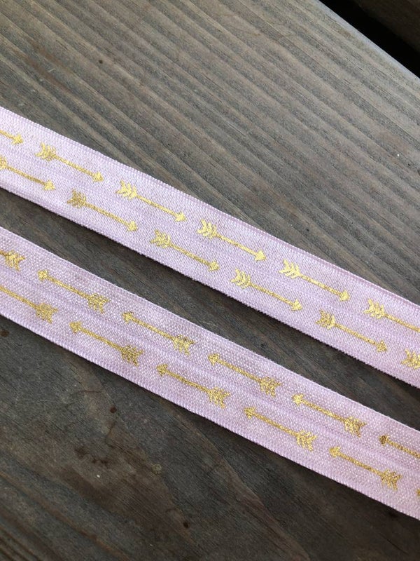 Elastisch ibiza lint pink / gold arrow