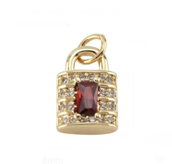 Zirkonia hanger Slot Goud - met rode steen
