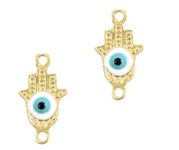 Bedel tussenstuk Hamsa hand. Boze oog goud licht blauw