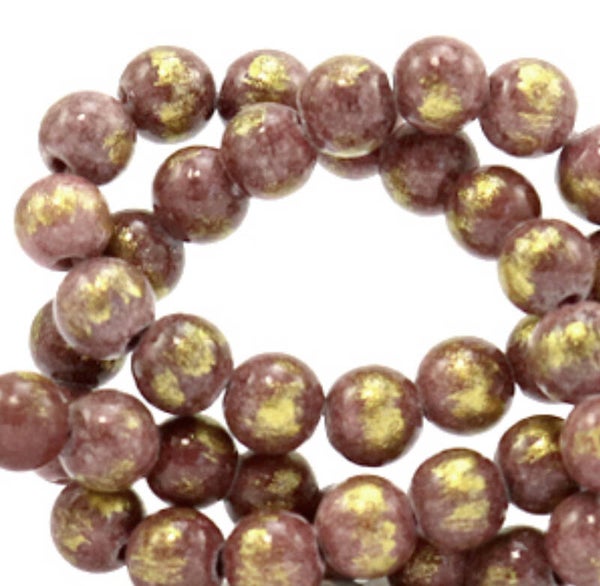 4mm natuursteen kralen Mauve purple gold