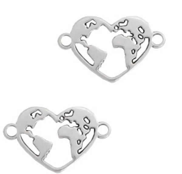 DQ metaal tussenstuk globe hart zilver