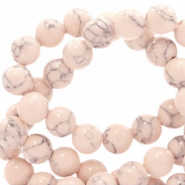 6mm natuursteen kralen Jade met Marble look Silky pink - grey