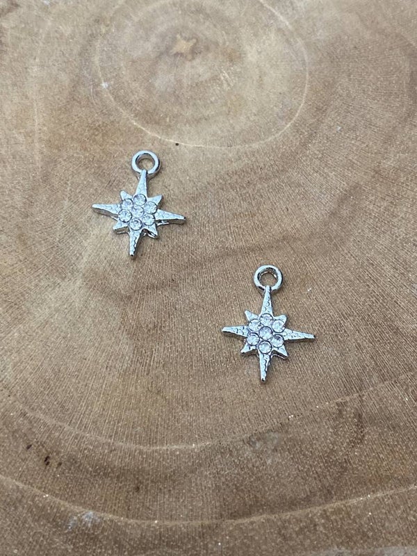 Bedel / hanger shiny star zilver 