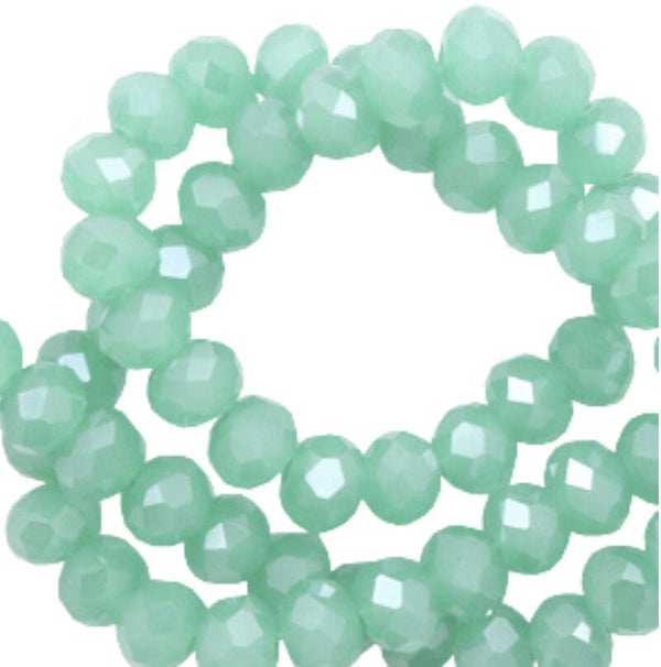 Facet kralen 8x6mm Light emerald pearl shine coating
