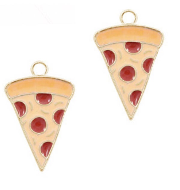 Pizza bedel / hanger goud. Oranje/ rood