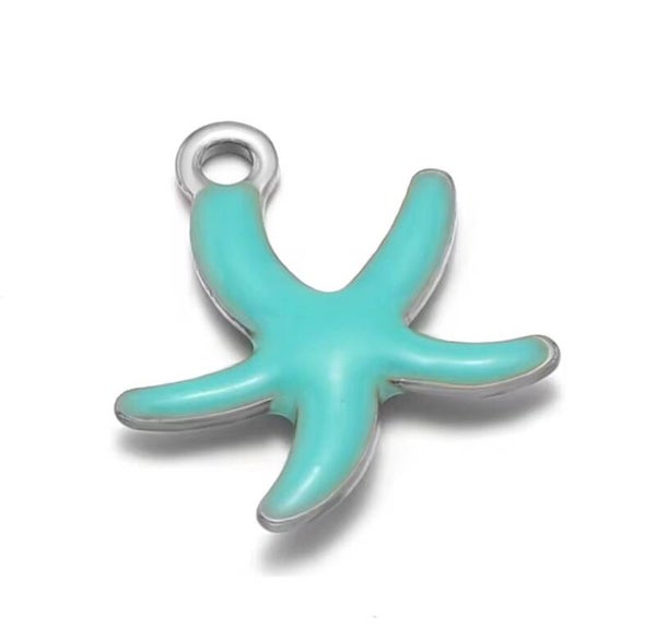 Stainless steel bedel zeester- zilver turquoise