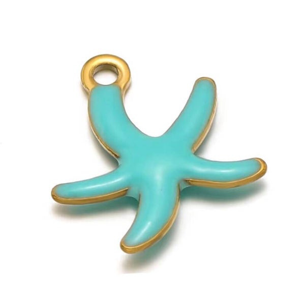 Stainless steel bedel zeester- turquoise goud