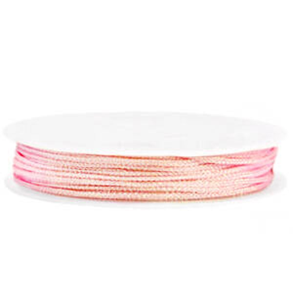 Gevlochten macramé draad 1mm pastel pink metallic
