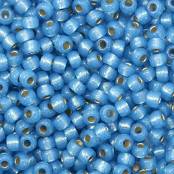 Miyuki rocailles 8/0 3mm Duracoat Silverlined dyed aqua blue 8-4242