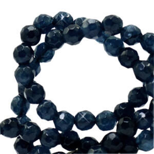 Natuursteen kralen 4mm Jade facet geslepen Dark Blue