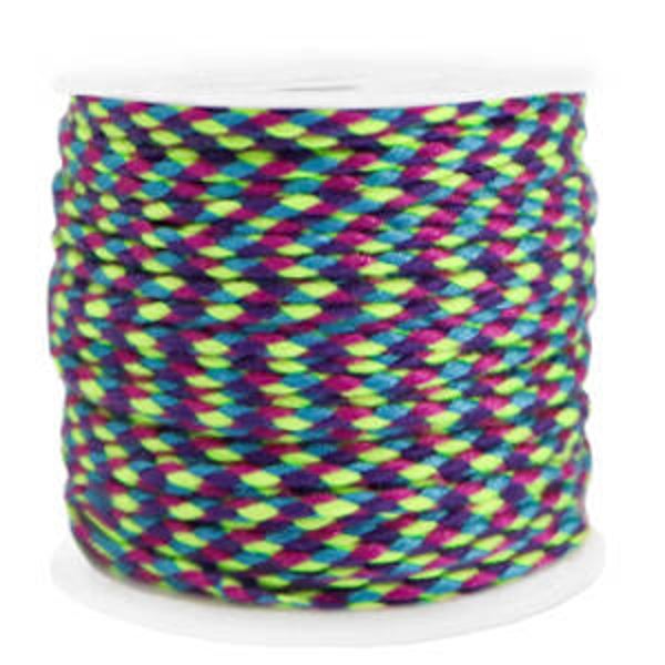 Trendy koord gevlochten 2mm Neon Yellow - Blue