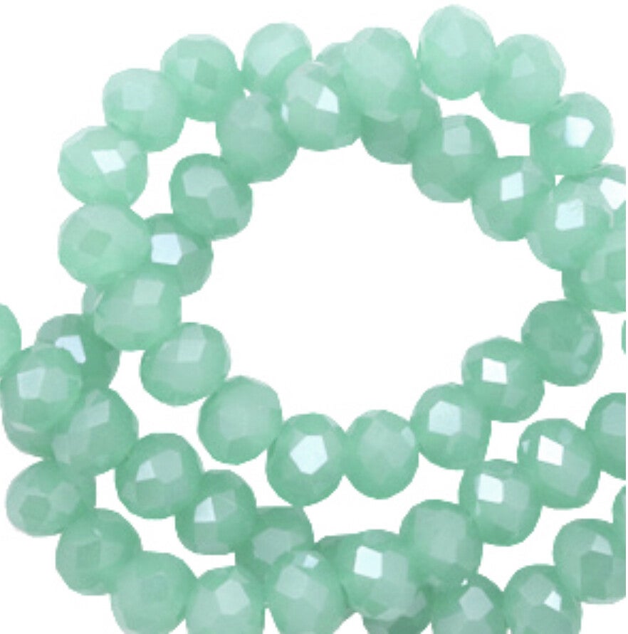 Facet kralen 8x6mm Light emerald pearl shine coating