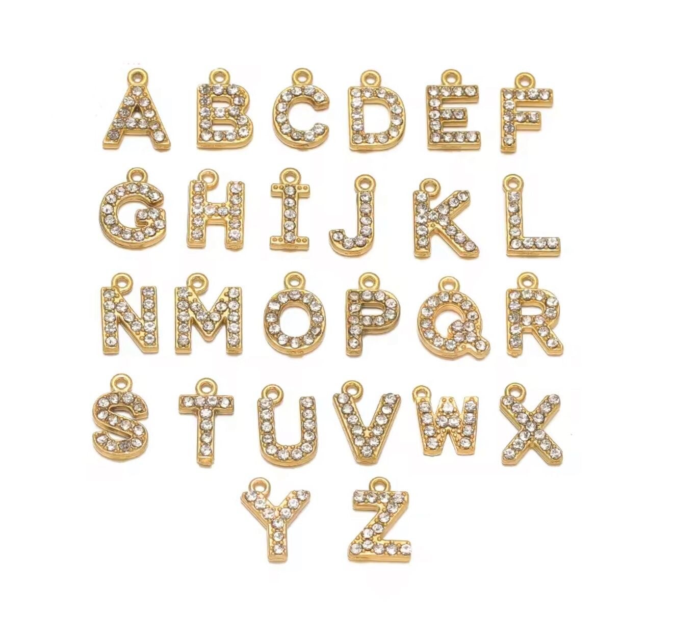 Stainless steel zirkonia initials goud