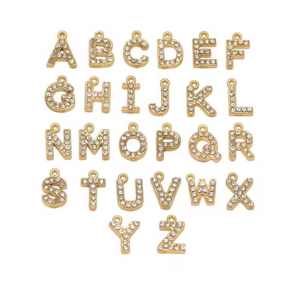 Stainless steel zirkonia initials goud