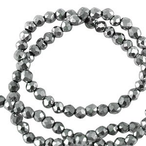 Facet kralen top quality rond. 2mm. Silver - pearl shine coating