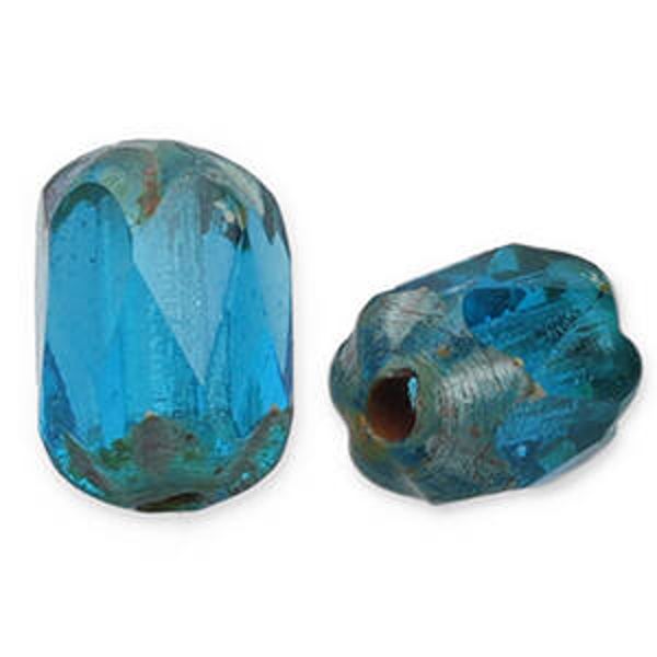 Tsjechische kralen FPB oval 6x4mm Aqua-dark travertin