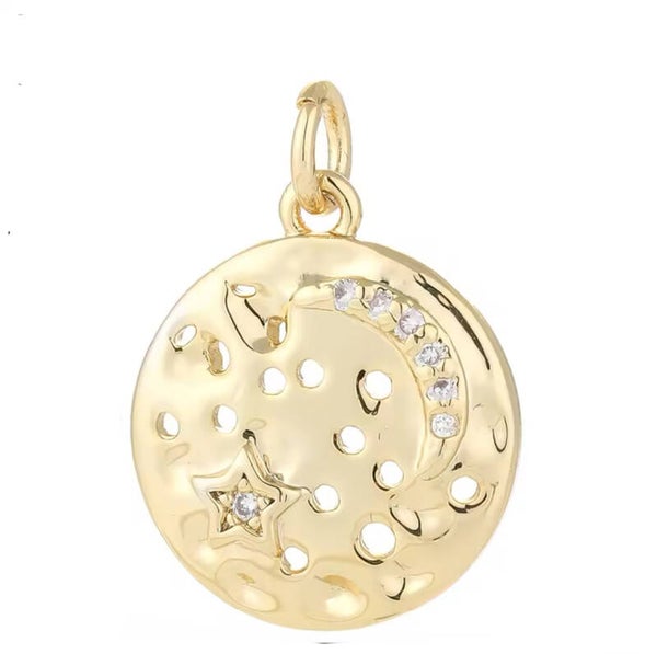 Zirkonia bedel moon & star coin Goud