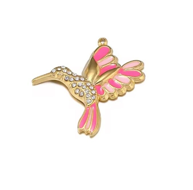 Bedel zirkonia & stainless steel vogel Roze