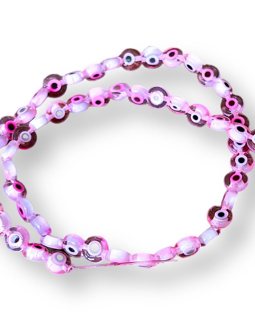 Glas kralen evil eye Metallic pink