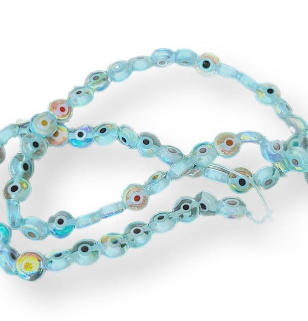 Glas kralen evil eye metallic light blue