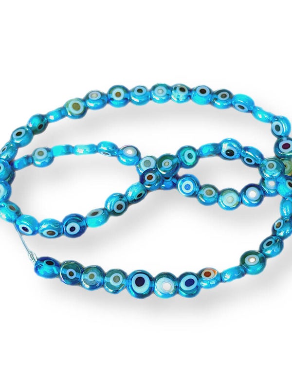 Glas kralen evil eye Metallic blue