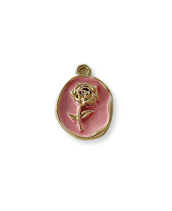 Emaille bedel hanger Roos roze goud