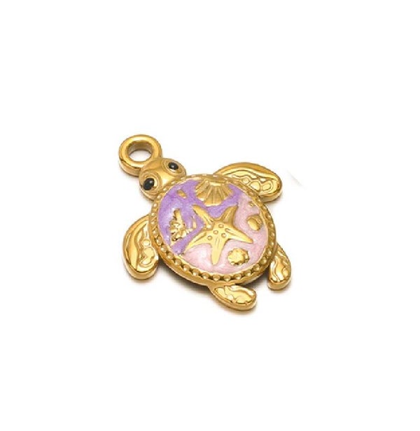 Bedel zee schildpad paars -roze stainless steel Goud