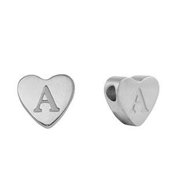 Stainless steel initial hart zilver