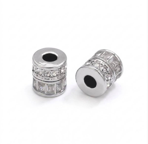 Stainless steel kraal - kraal met steentjes Zilver
