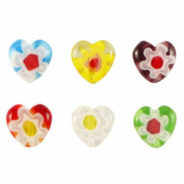 Millefiori glaskralen Heart flower multicolour