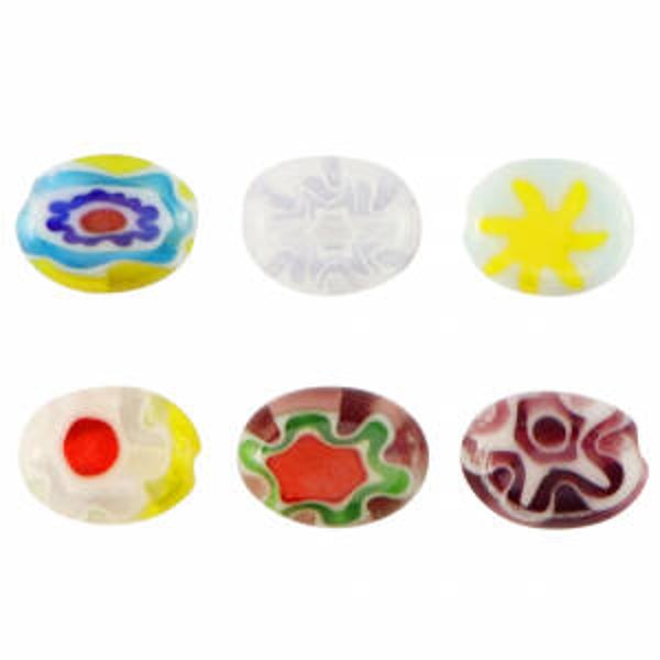 Millefiori glaskralen oval flower multicolour