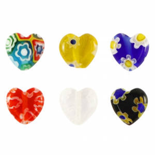Millefiori glaskralen heart flower multicolour