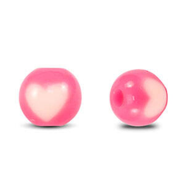 Acryl kralen Neon pink-white hart rond