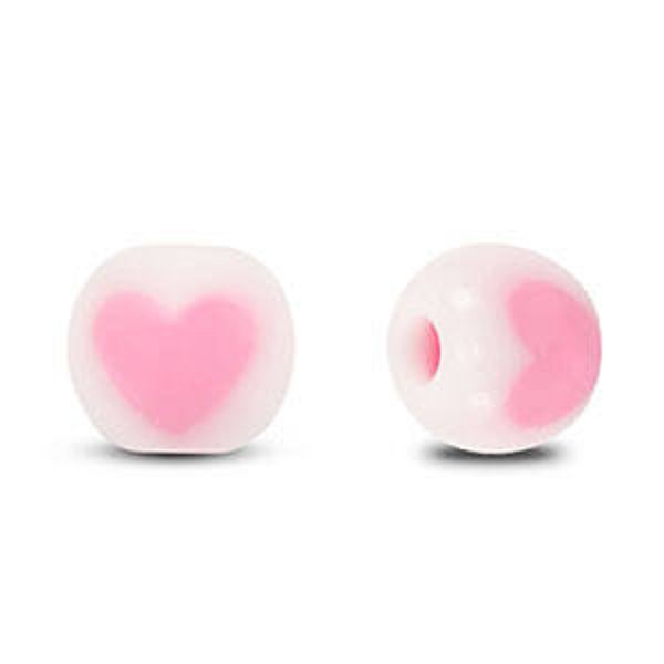 Acryl kralen heart White-pink rond