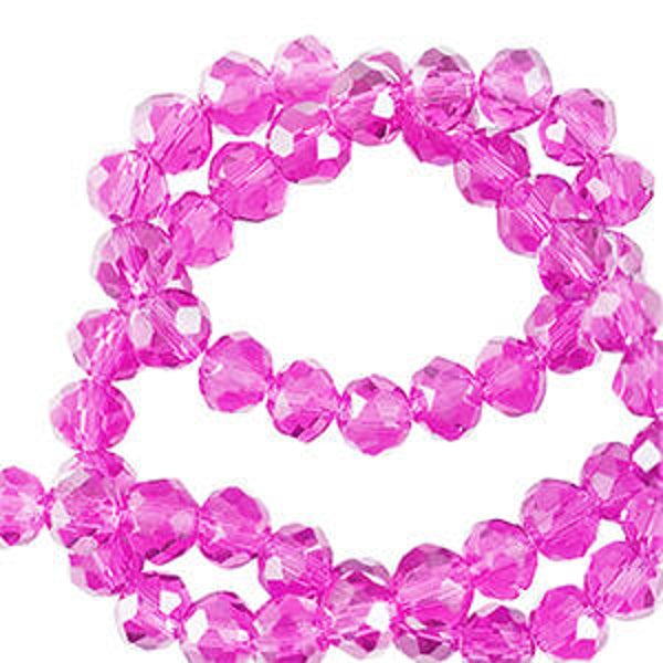 Facet kralen disc 6x4mm Neon pink