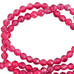 Natuursteen kralen facet geslepen 3mm Ruby pink