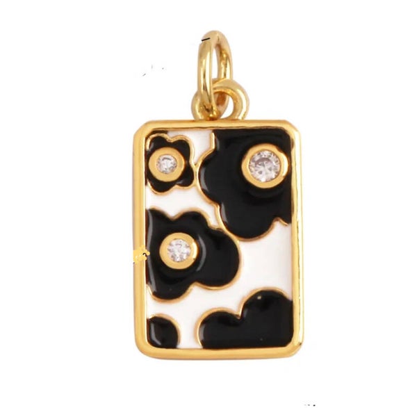 Zirkonia bedel tag Flower Zwart - wit