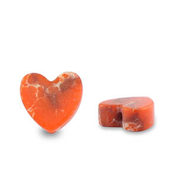 Natuursteen kralen hart orange- white