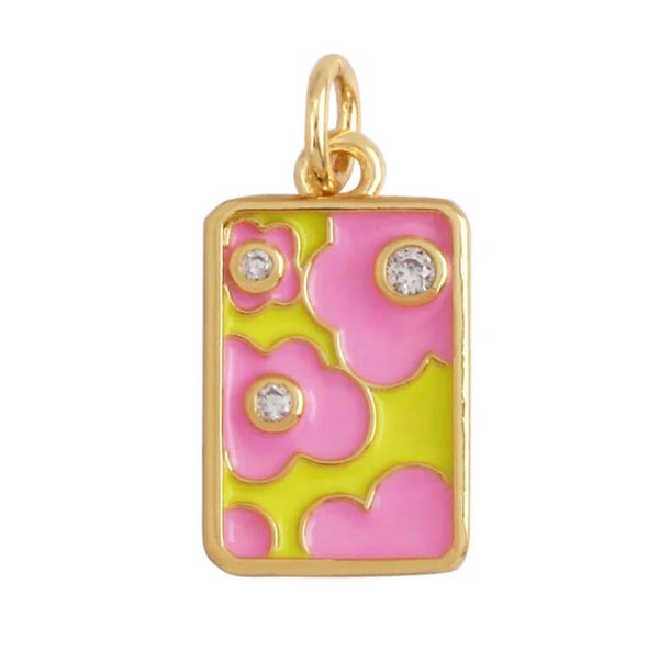 Zirkonia bedel tag Flower Pink - yellow- Gold
