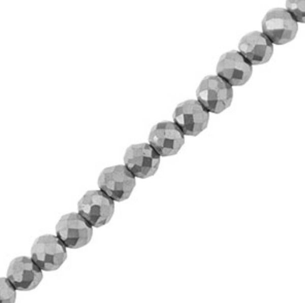 Kralen hematite rond facet geslepen zilver