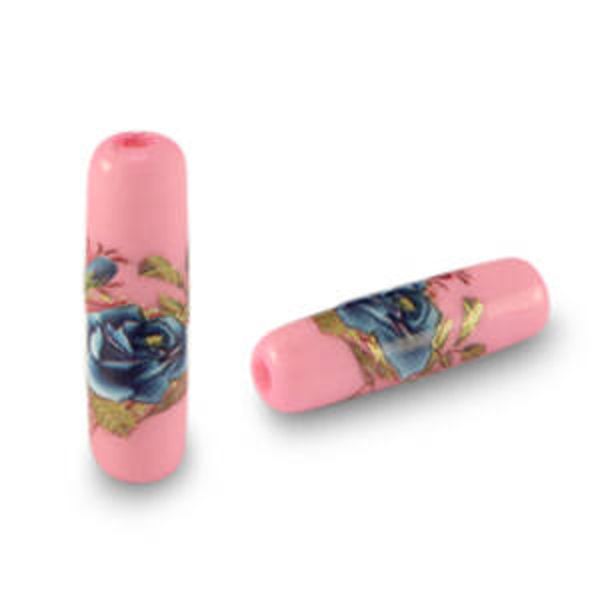 Glas kralen tube flower pink blue