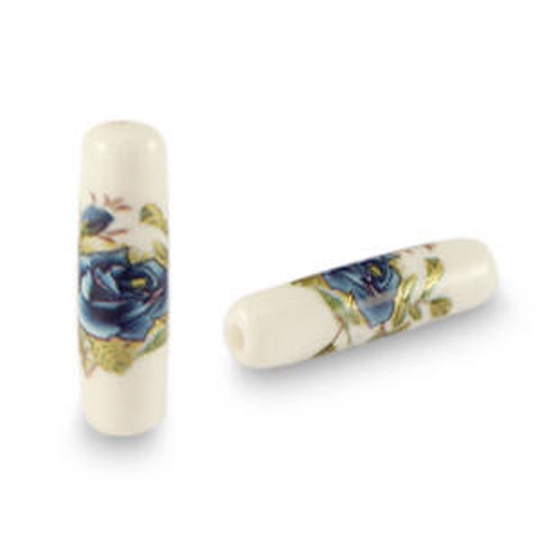 Glas kralen tube white blue