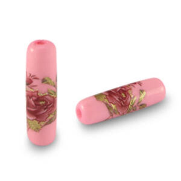 Glas kralen tube flower pink red